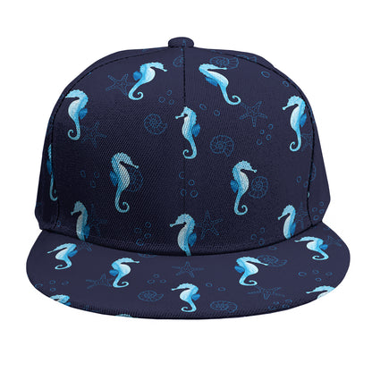 Blue Seahorse Pattern Print Snapback Cap