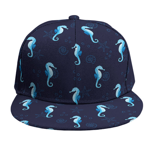 Blue Seahorse Pattern Print Snapback Cap