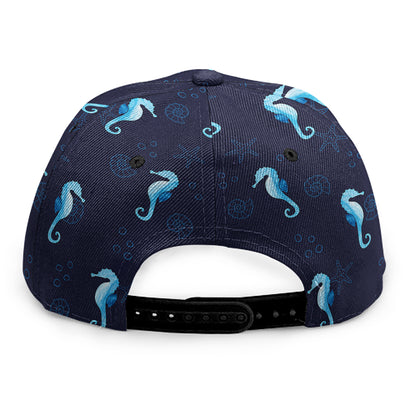 Blue Seahorse Pattern Print Snapback Cap