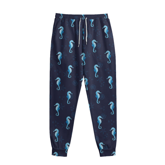 Blue Seahorse Pattern Print Sweatpants