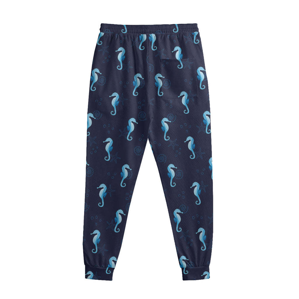Blue Seahorse Pattern Print Sweatpants
