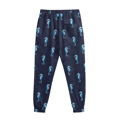 Blue Seahorse Pattern Print Sweatpants