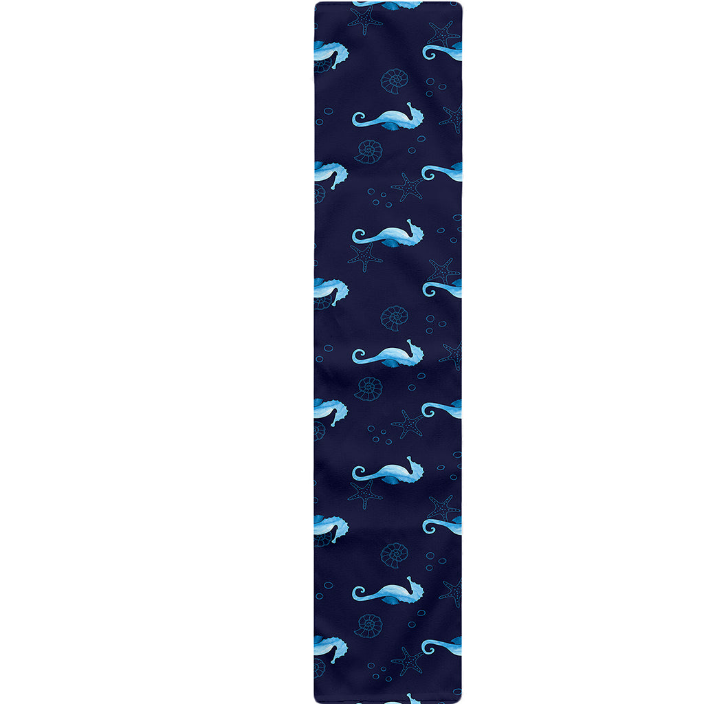 Blue Seahorse Pattern Print Table Runner