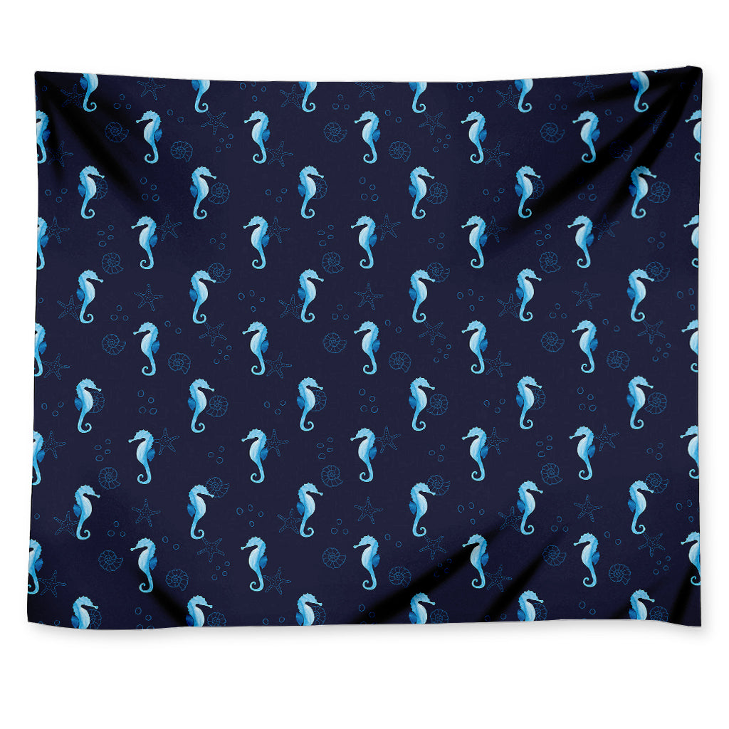 Blue Seahorse Pattern Print Tapestry