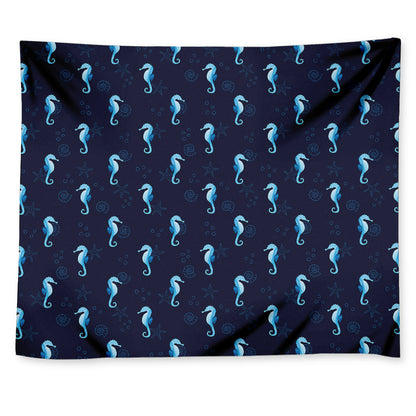 Blue Seahorse Pattern Print Tapestry