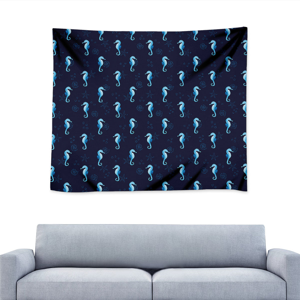 Blue Seahorse Pattern Print Tapestry