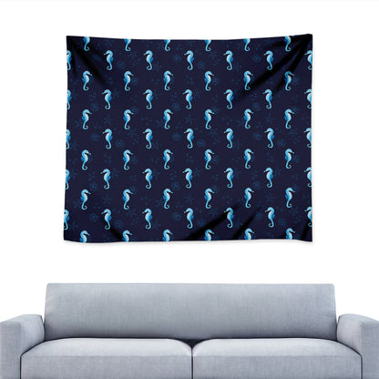Blue Seahorse Pattern Print Tapestry
