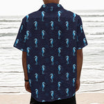 Blue Seahorse Pattern Print Textured Short Sleeve Shirt