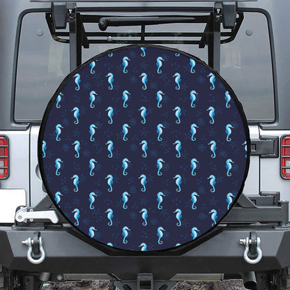 Blue Seahorse Pattern Print Tire Cover