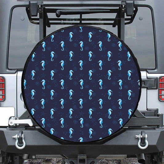 Blue Seahorse Pattern Print Tire Cover