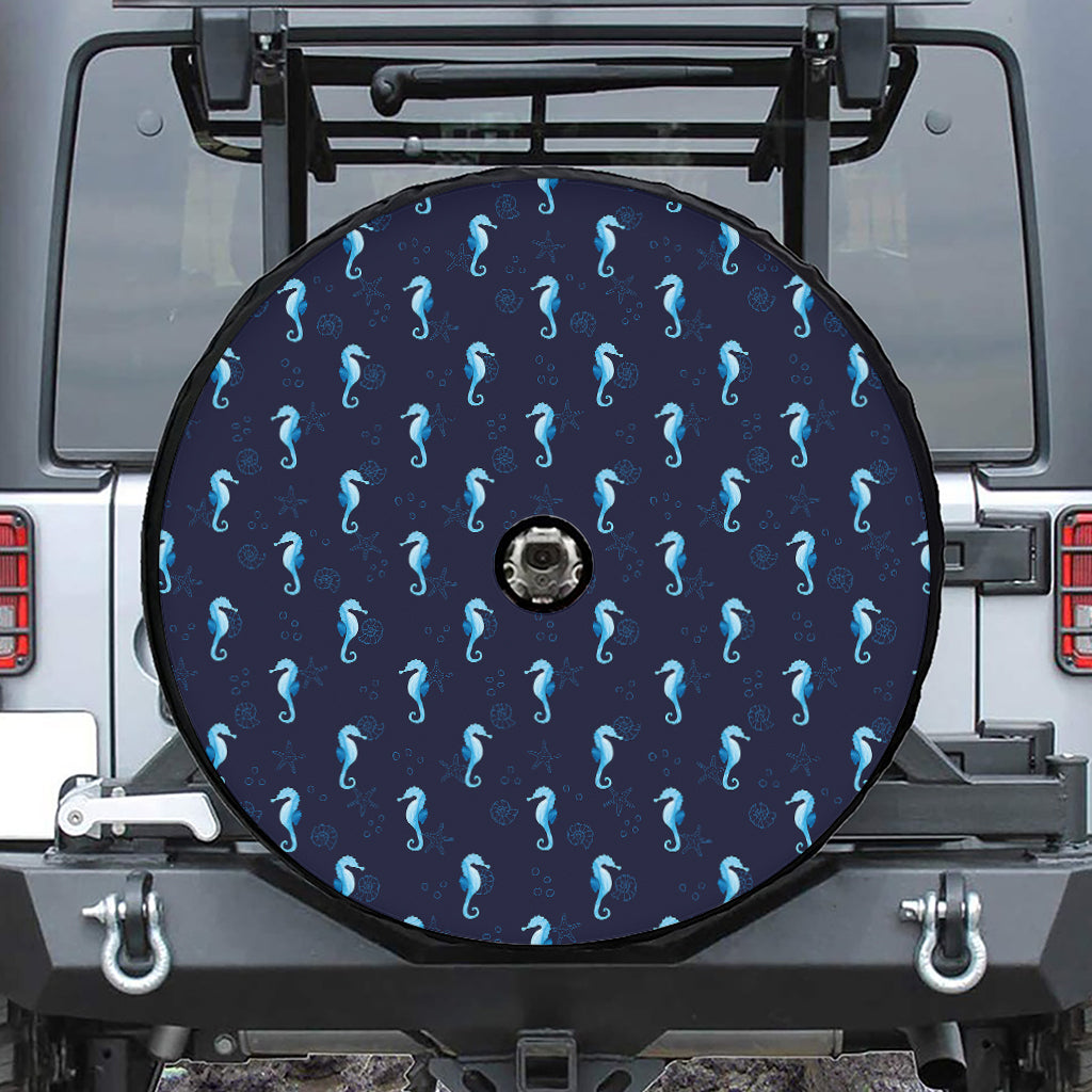 Blue Seahorse Pattern Print Tire Cover With Camera Hole
