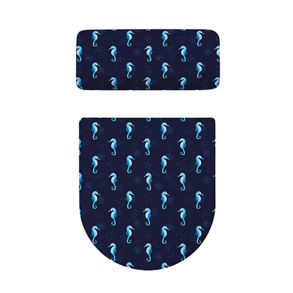 Blue Seahorse Pattern Print Toilet Lid And Tank Cover Set