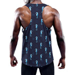 Blue Seahorse Pattern Print Training Tank Top