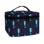 Blue Seahorse Pattern Print Travel Makeup Bag