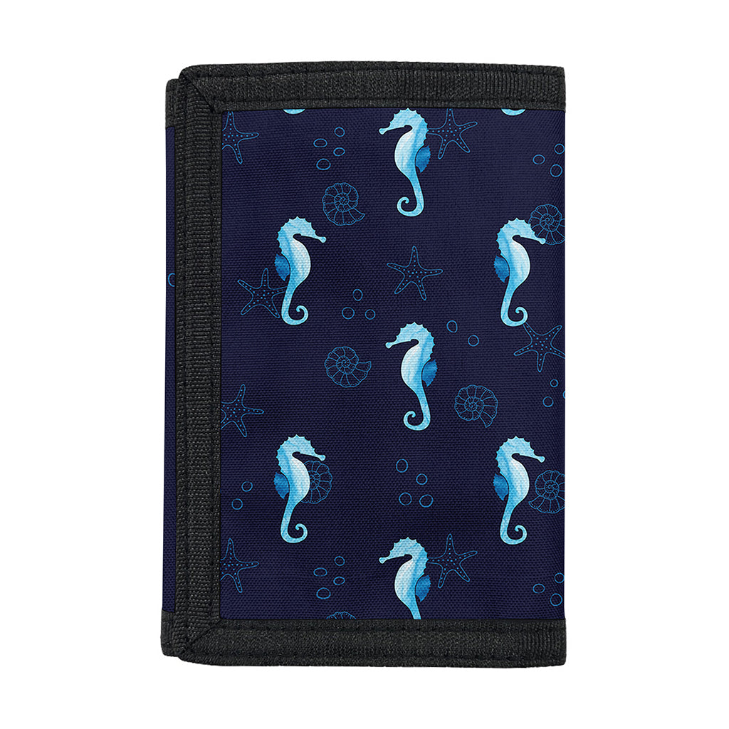 Blue Seahorse Pattern Print Trifold Wallet