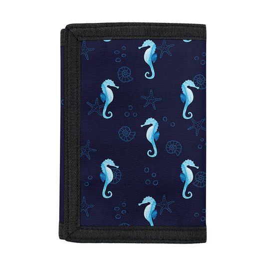 Blue Seahorse Pattern Print Trifold Wallet