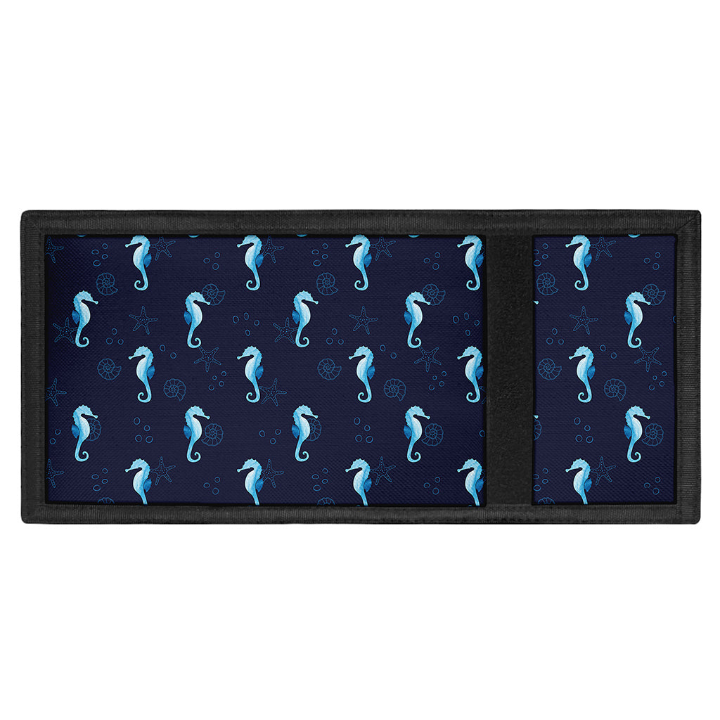 Blue Seahorse Pattern Print Trifold Wallet