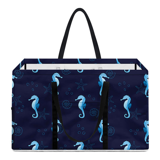 Blue Seahorse Pattern Print Utility Tote Bag