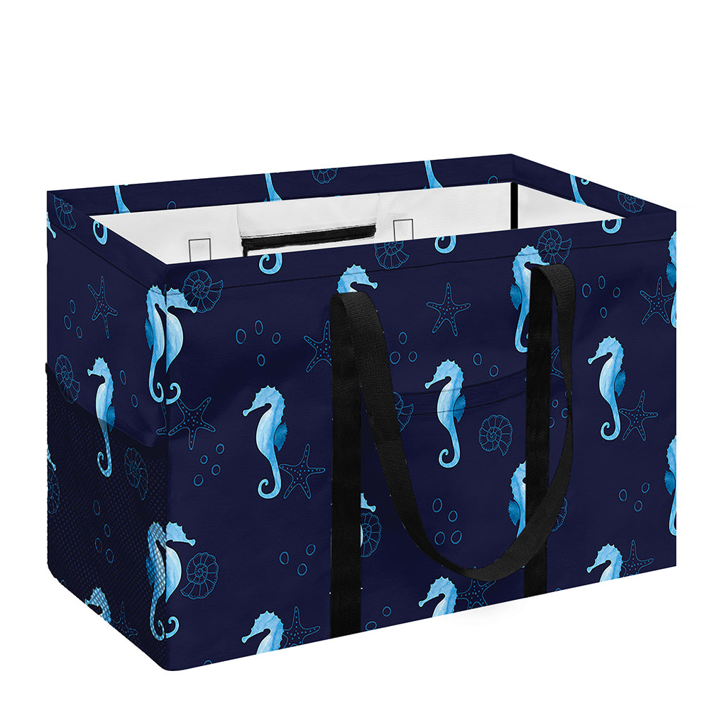 Blue Seahorse Pattern Print Utility Tote Bag