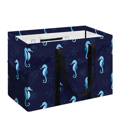 Blue Seahorse Pattern Print Utility Tote Bag