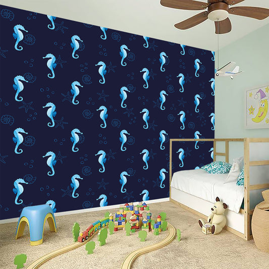 Blue Seahorse Pattern Print Wall Sticker