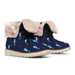 Blue Seahorse Pattern Print Winter Boots
