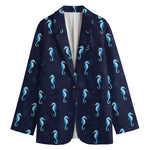 Blue Seahorse Pattern Print Women's Blazer