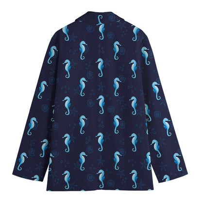 Blue Seahorse Pattern Print Women's Blazer