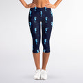 Blue Seahorse Pattern Print Women's Capri Leggings