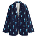 Blue Seahorse Pattern Print Women's Cotton Blazer