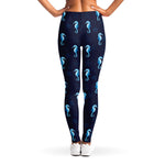 Blue Seahorse Pattern Print Women's Leggings