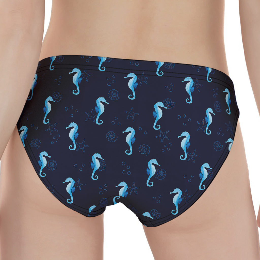 Blue Seahorse Pattern Print Women's Panties