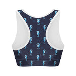 Blue Seahorse Pattern Print Women's Sports Bra