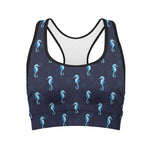 Blue Seahorse Pattern Print Women's Sports Bra
