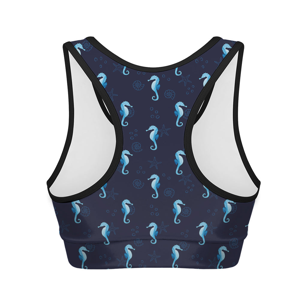 Blue Seahorse Pattern Print Women's Sports Bra