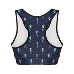 Blue Seahorse Pattern Print Women's Sports Bra