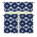 Blue Shibori Print 3 Piece Kitchen Curtains