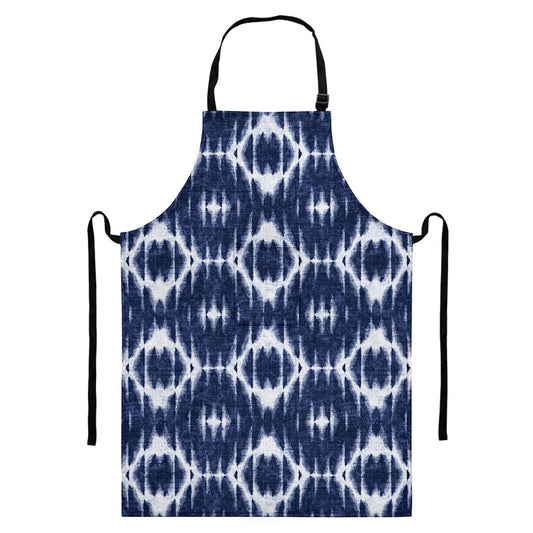Blue Shibori Print Bib Apron With Pocket