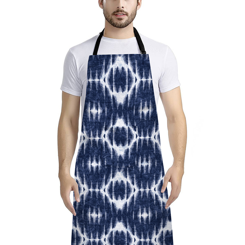 Blue Shibori Print Bib Apron With Pocket