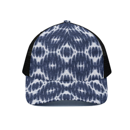 Blue Shibori Print Black Mesh Trucker Cap