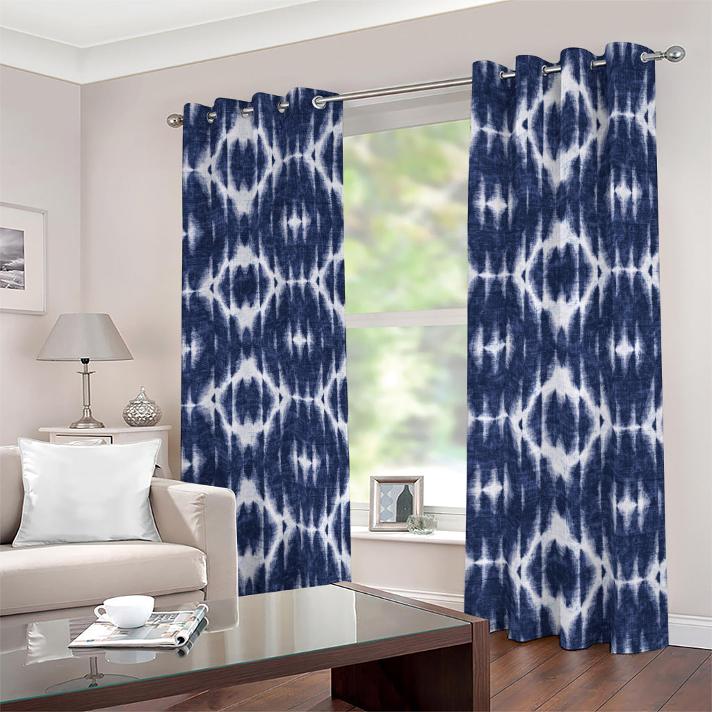 Blue Shibori Print Blackout Grommet Curtains