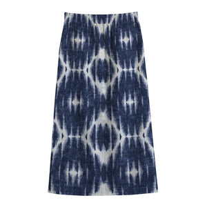 Blue Shibori Print Cotton Front Slit Maxi Skirt