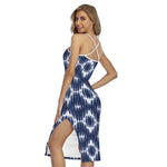 Blue Shibori Print Cross Back Cami Dress