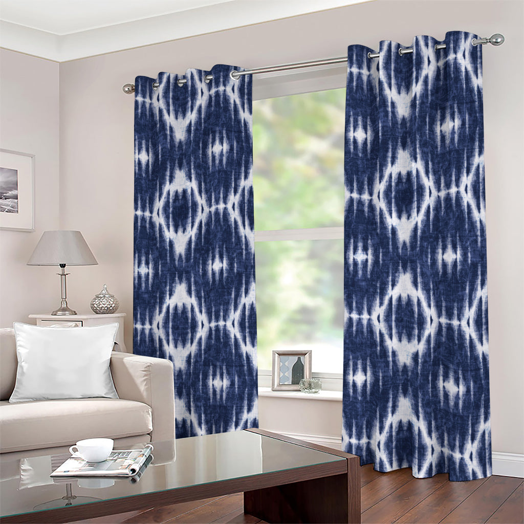 Blue Shibori Print Extra Wide Grommet Curtains