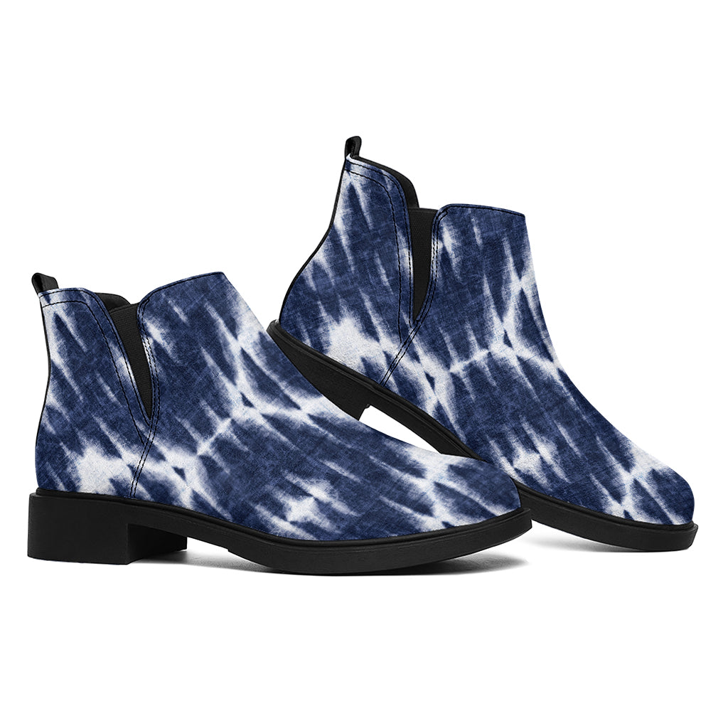 Blue Shibori Print Flat Ankle Boots