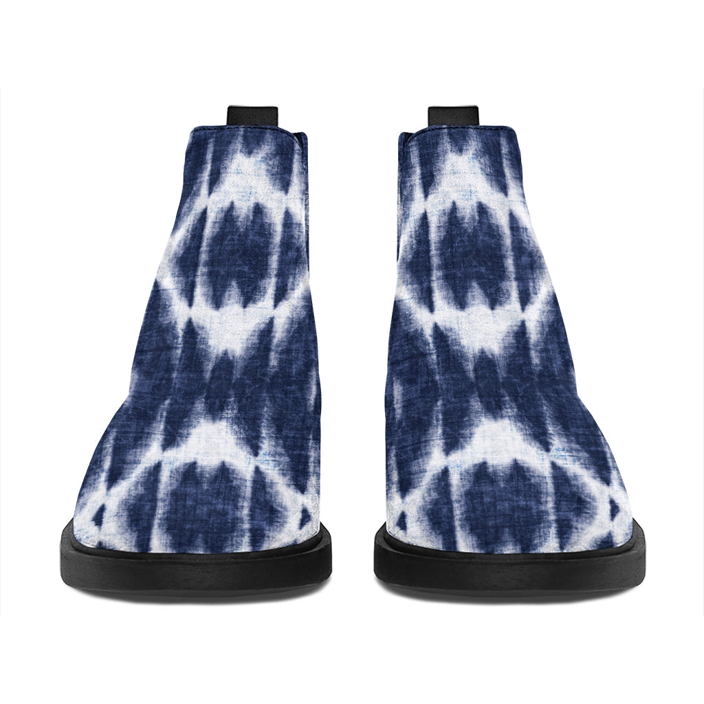 Blue Shibori Print Flat Ankle Boots