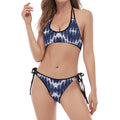 Blue Shibori Print Halter Scoop Tie Side Bikini