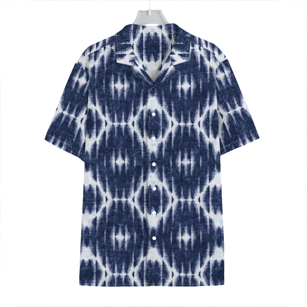 Blue Shibori Print Hawaiian Shirt