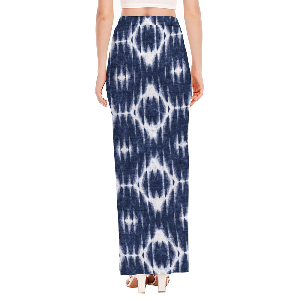 Blue Shibori Print High Slit Maxi Skirt