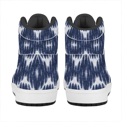 Blue Shibori Print High Top Leather Sneakers
